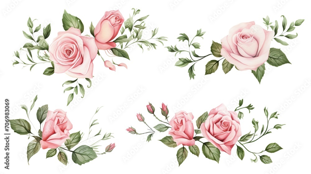 Spring sakura cherry blooming flowers bouquet. Isolated realistic pink petals, blossom, branches, leaves vector set. Design spring tree illustration,generative ai Spring sakura cherry blooming flowers bouquet. Isolated realistic pink petals, blossom, branches, leaves vector set. Design spring tree illustration,generative ai