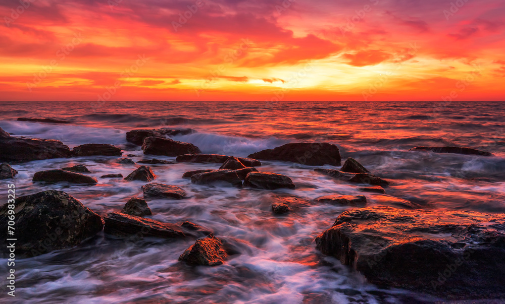 Amazing red sunrise over the sea..