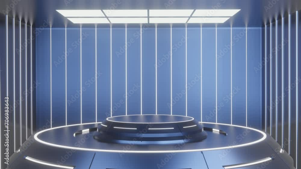 Blue and glow luxury podium pedestal product display and blue box background 3d rendering