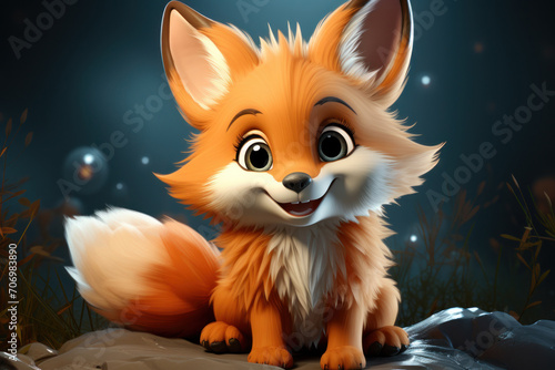 Cartoon cute red fox in nature. Illustration, AI Generative © Uliana