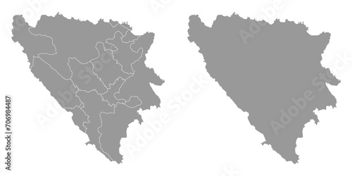 Bosnia and Herzegovina grey map with administrative districts. Vector illustration.