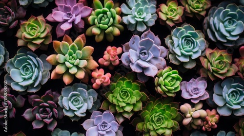 Close-up of a diverse collection of succulents in a stylish container garden, capturing the trendy and low-maintenance appeal of succulent gardening.