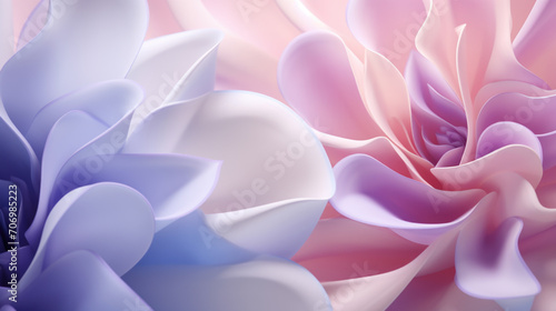 Digital artwork showcases a floral-inspired design with soft pastel gradients and gentle curves.
