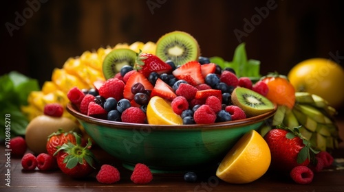 Vibrant arrangement of assorted fresh fruits in a bowl  showcasing the spectrum of colors and nutritional diversity.
