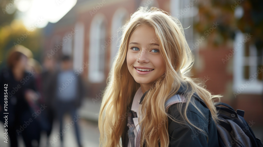 Teenager girl in front of school portrait 