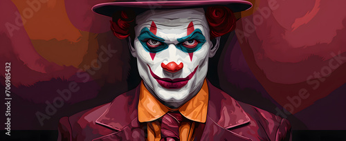 Creepy clown, Jocker portrait  for Halloween, a horror movie poster photo