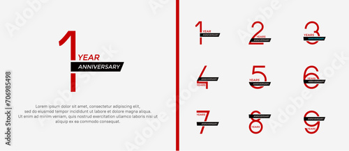 set of anniversary logo red color and black ribbon on white background for celebration moment