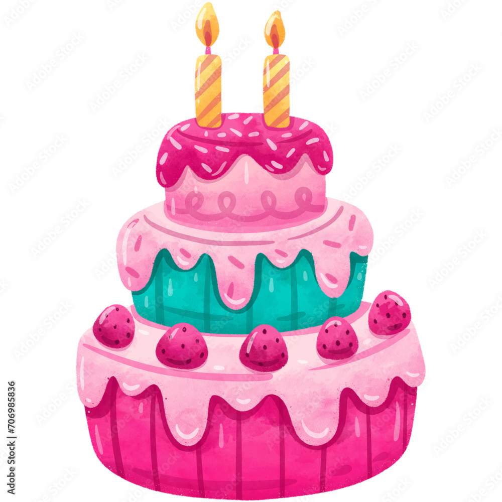 Birthday Cake With Candles Watercolor Birthday Cake With Candles Watercolor