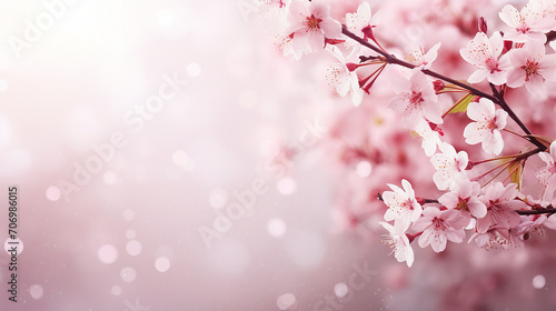 Spring flowers background with pink blossom and blurred effect © Yellow