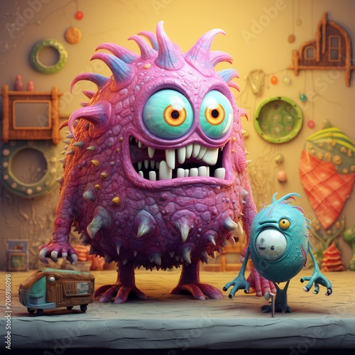 3d monster with a creature in pixart studio style Ai generated art photo