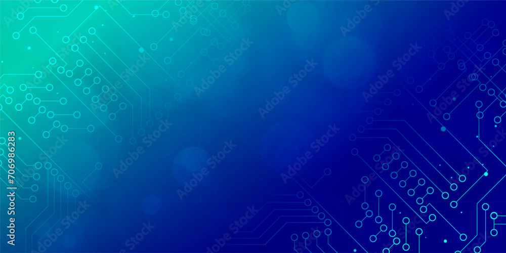 Obraz premium Digital technology banner blue green background concept, cyber technology light effect, abstract tech, innovation future data, internet network, Ai big data, lines dots connection, illustration vector