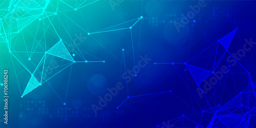 Digital technology banner blue green background concept, cyber technology light effect, abstract tech, innovation future data, internet network, Ai big data, lines dots connection, illustration vector photo