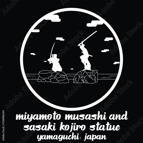 Obraz na plátně Circle Icon Miyamoto Musashi and sasaki Kojiro Statue
