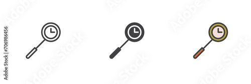Magnifying glass and clock different style icon set