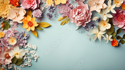 spring flowers on paper background. Beautiful flower papercut illustration photo