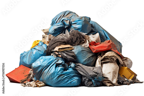 piles of Trash on a white background, Isolated on transparent PNG background, Generative ai