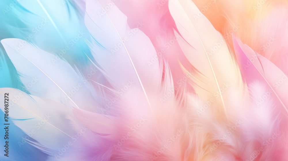 Pastel colored of chicken feathers in soft and blur style for the background