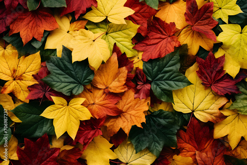 Autumn leaves background with red  yellow  and green colors