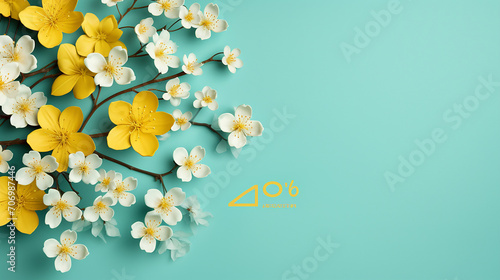 Spring Sale Header or Banner Design with Get Extra Diskon in Turqouise Background photo
