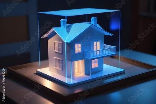holo 3d render model of a small living house on a table photo