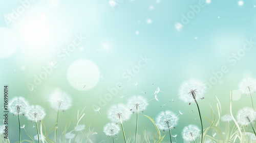 Vector of spring background with white dandelions in green background