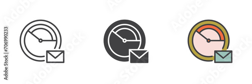 Clock and envelope different style icon set