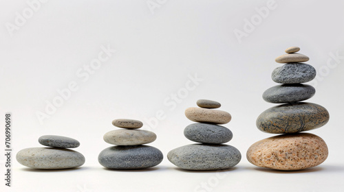 Pebbles artfully arranged to shape a graph symbolizing growing columns  visually conveying the concept of capital growth and wealth accumulation in a creative display. Compound interest concept.