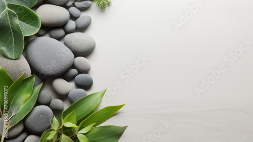 card with green plants and pebbles stone background