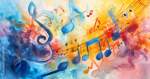 A melodic world depicted in watercolor, presenting a conceptual background that resonates with the vibrant and harmonious essence of the music.