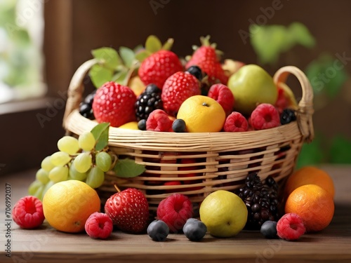 fruit basket with fruit  fruit in a basket  fruits in a basket