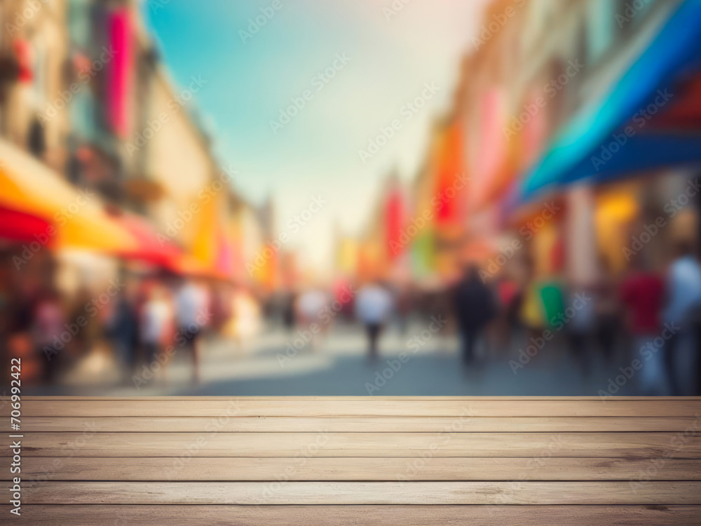 Abstract street fair blurred background, outdoor backdrop