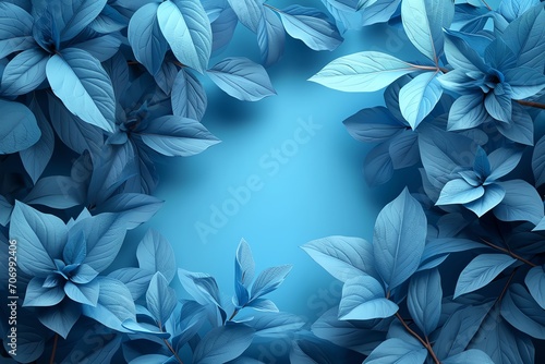 Blue and Green tropical Leafs on Blue Background