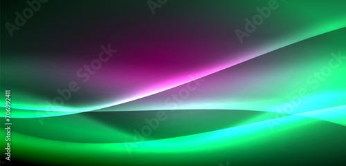 Dynamic waves in ethereal glow of neon lights. Concept merges fluidity of motion with vibrant allure of neon, crafting entrancing backdrop that embodies both vitality and futuristic sophistication