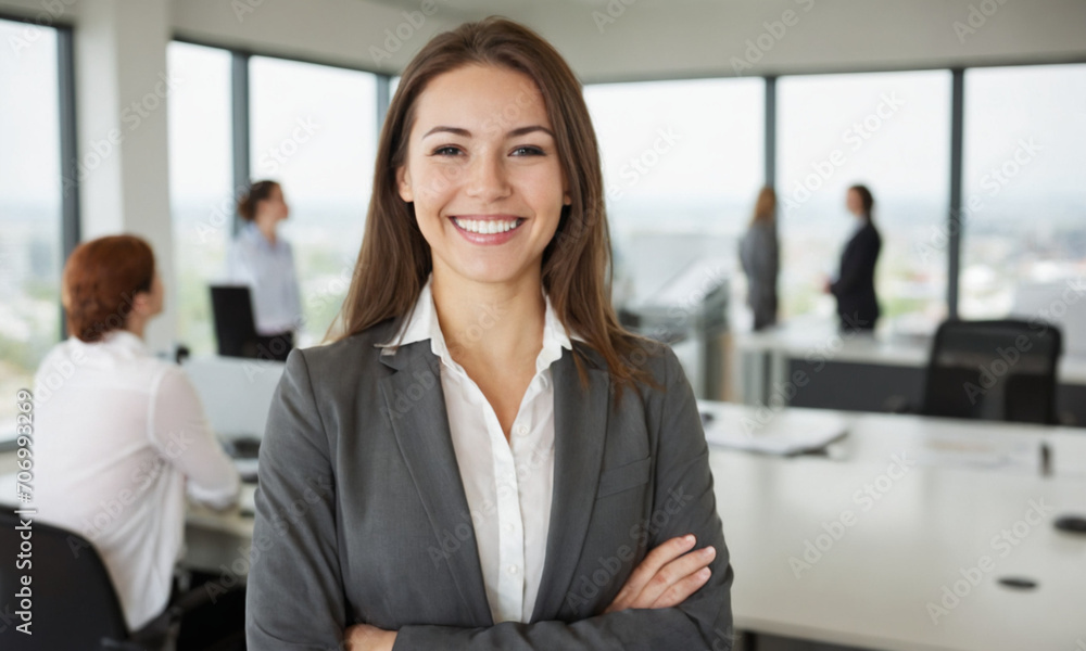 Confident Businesswoman in Modern Office Setting Confident Businesswoman in Modern Office Setting