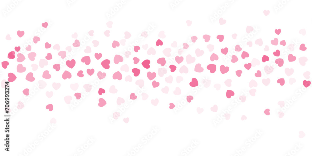 Heart Confetti Background, Love glitter for Valentine's day, Red, pink and rose hearts flying, frame or border for 14 February isolated on white, vector illustration