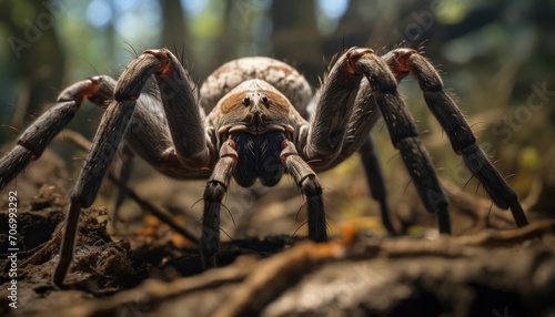 Close-Up of Goliath Bird-Eater Spider on Ground, Detailed View of Arachnid in Natural Habitat