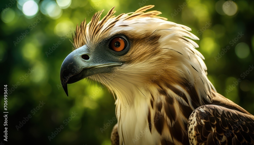 Fototapeta premium Close-Up of a Philippine Eagle Bird of Prey, Detailed View of Powerful Raptor in the Wild
