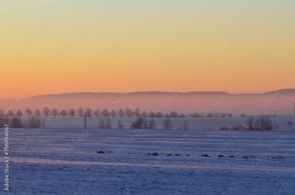 beautiful cold January day, view of the sunrise over the mountains, Bolatice, Czech Landscape, beautiful cold January day, view of the sunrise over the mountains, Bolatice, Czech Landscape,