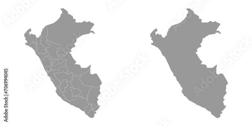 Peru grey map with departments. Vector Illustration.
