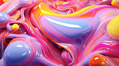 Abstract artistic background, modern art. Displacement of bright colors of multi-colored acrylic beauties with splashes, splashes, waves.  photo