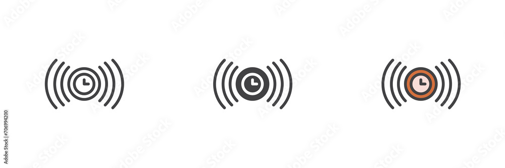Alarming clock different style icon set Alarming clock different style icon set