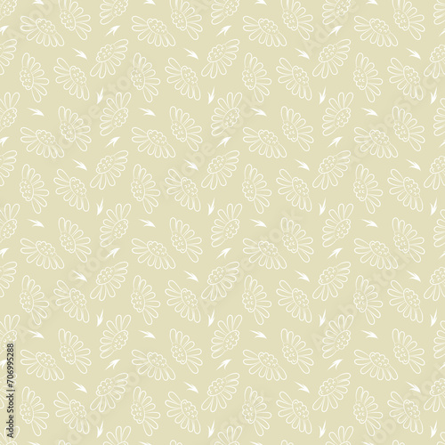 seamless bicolor pattern with white daisies, on a light yellow background for fabric design, wallpaper, gift wrapping.