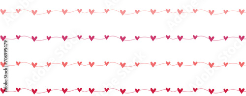 set of seamless valentine borders with hearts. pink, peach, rose st valentines day frame templates. romantic love wedding vector garlands. decorations with hearts photo