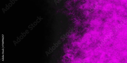  Abstract illustration with colorful gradient clouds. Freeze motion of color powder splash. Closeup of pink dust particles exhale on dark background. photo