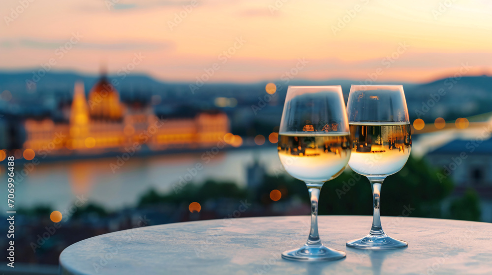 Obraz premium Budapest Twilight Delight: Hungarian White Wines with City Lights