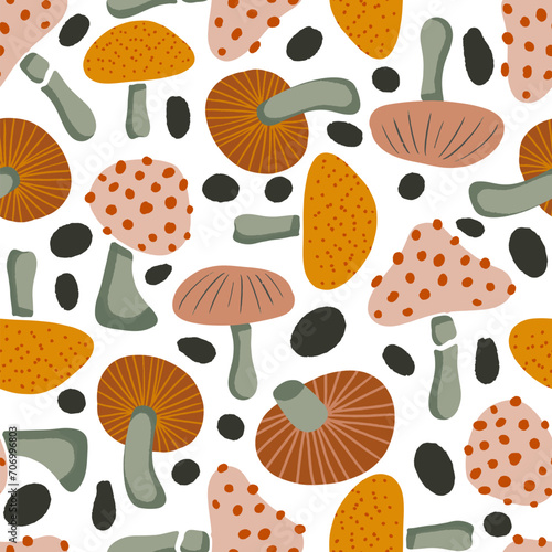Autumn Mushrooms Vector Seamless Pattern
