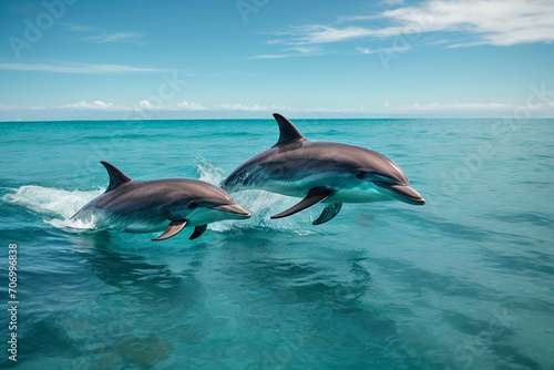 Dolphins swim in water