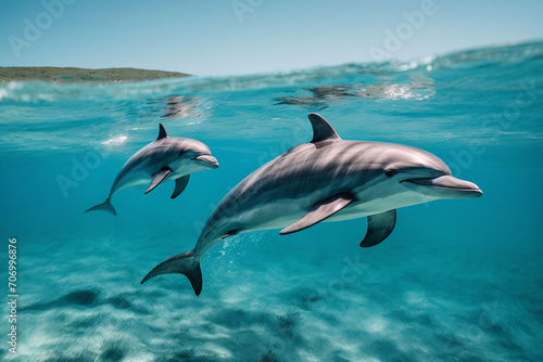 Dolphins swim in water © mizina
