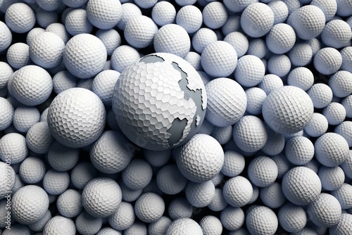 Background depicting a world comprised of golf balls. Generative AI