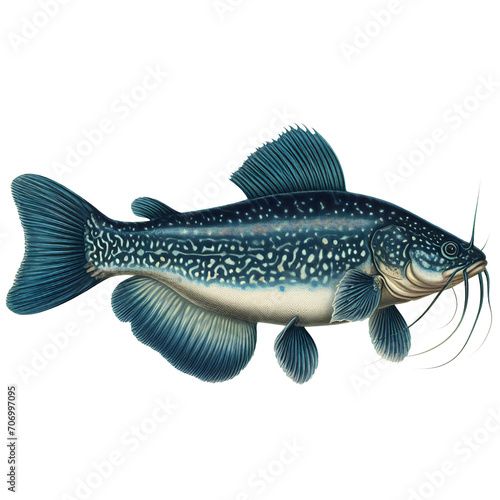 Vintage biology illustration of a blue catfish (Ictalurus furcatus) photo